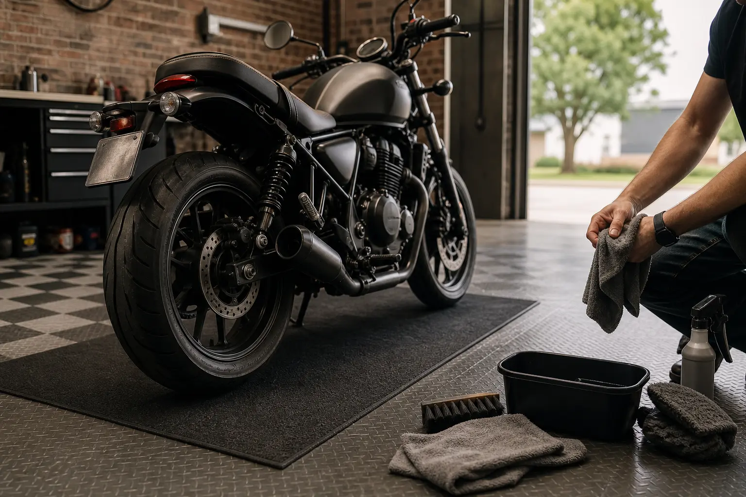 Quel tapis choisir pour sa moto ? Le guide utile pour garage, paddock et atelier