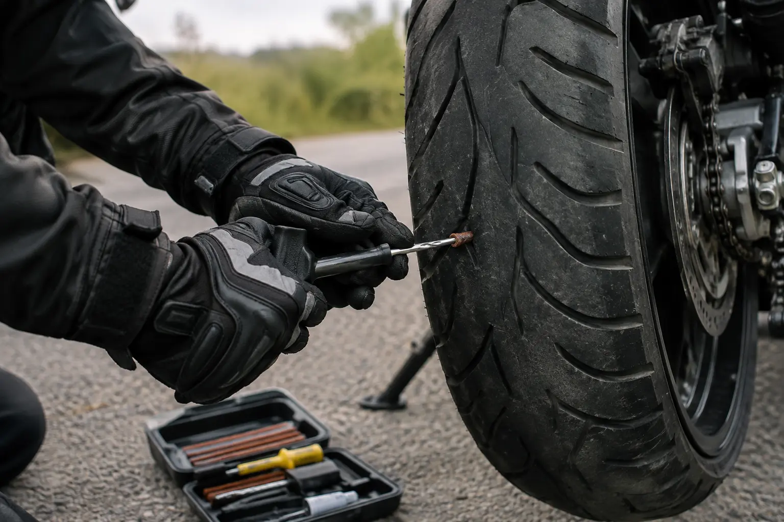 Crevaison à moto : réparer avec une mèche, peut-on rouler, et quand faut-il changer le pneu